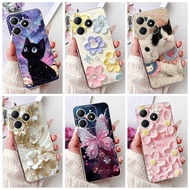 For Realme C63 C61 RMX3939 Cute Cat Butterfly Flower Case Realme C63 C61 4G Soft Silicone TPU Phone 