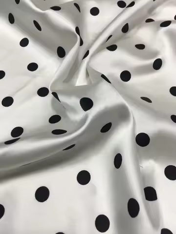Water Jade Polka Dots, Black Dots on White Background, Elastic Silk Plain Satin Fabric, Dress