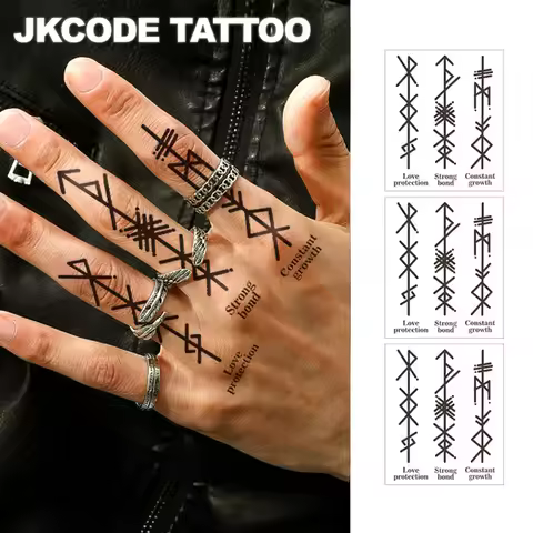 Ink Tattoo Ancient Viking Peace Ancient Text Totem“ Love” and Strong Bond” Meaning Pattern Finger Ta