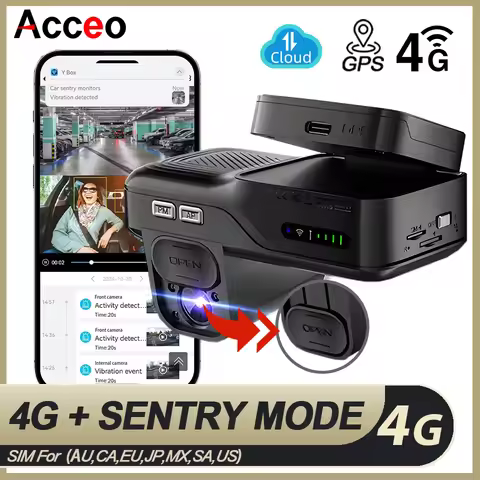 Acceo 4G LTE Dash Cam with Remote Live View Front & Interior GPS Tracking IR Night Vision 24H Parkin