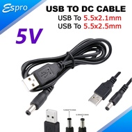 USB TO DC 5V CABLE USB (FEMALE) TO 2.1MM OR 2.5MM X 5.5MM CABLE 1 METER USB TO DC JACK CABLE