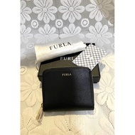NEW💯Original Furla Black Leather Babylon Zip Around Compact Wallet