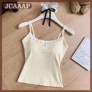 JCAAAP Mùa hè phụ nữ ngọt ngào ren-tỉa Tank Top dopamine Y2K thư thêu không tay mỏng yếm
