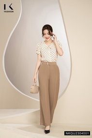 Quần Ống Rộng Nữ 2 Cúc Đóng NK Fashion NKQU2304001 Kiểu Dáng Thanh Lịch Đơn Giản