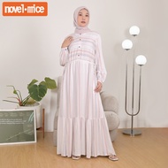 Novel Mice | Gamis Wanita Rayon Twill Salur Kanaya Ivory | Dress Wanita Lengan Panjang Motif Garis