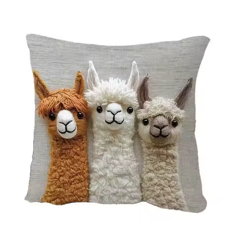 45cm Printed Smiling Alpaca Pillowcase Cartoon Alpaca Sofa Alpaca Cushion Cover Home Decorative Bed 