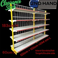Used 2In1 Double Rack/2nd Hand Island Gondola/Rak Tengah/with Netting at Middle/4pcs Bottom and8pcsS