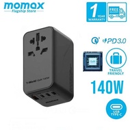 Momax UA16 Travel Adapter Gan 140W 1-World Universal 4-Ports And USB-C Cable