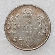 Antique Crafts Indian Ancient Coins 0.25 Rupees 1905 Copper Silver Plated Hot Sale Commemorative Coi