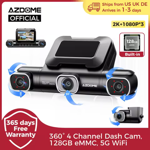 AZDOME 4 Channel Dash Cam 360° View Car DVR 5G WiFi Dash Camera for Cars 2K+3*1080P Dashcam Built-in