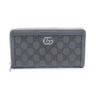 【二手】Gucci Ophidia GG Supreme 圓形長款皮夾 706844 灰色皮革 PVC 塗層帆布 Ophidia 圓長版皮夾 女士