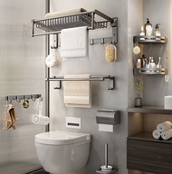 SG stock |Towel rack Folding toilet shelf bathroom storage wall mounted no-drill Space aluminum bathroom accessories With Hook