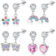 4 Pairs Screw Back Earrings For Girls Women Hypoallergenic 316L Stainless Steel Cute Pink CZ Heart S
