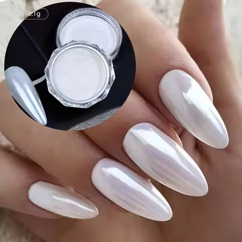 1-Jar (Net 2-3g)Gradient Milky White Glitter Powder Aurora Pearl Moonlight Mirror Powder DIY Manicur