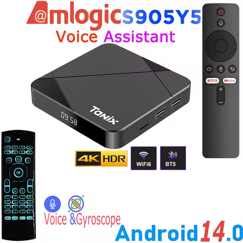 TANIX TX5 Android14.0 Amlogic S905Y5 4K Video LAN 100M Wifi6 BT5.0 Voice Assistant Remote Control Ga