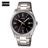 Velashop นาฬิกาข้อมือผู้ชาย Casio สีเงิน/หน้าปัดดำ สายสเเตนเลส รุ่น MTP-1302D-1A2VDF, MTP-1302D-1A2, MTP-1302D-1A1VDF, MTP-1302D-1A1, MTP-1302D