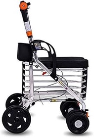 Rolling Walker Upright Rollator Walker with Shopping Cart Lightweight Trolley in Aluminium for Elderly with Seat Height Adjustable
