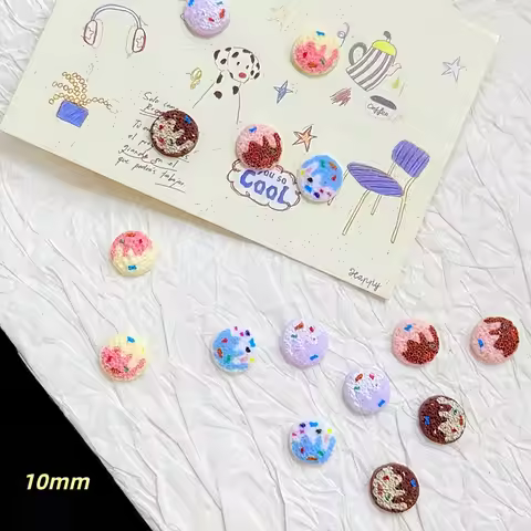 50Pcs 10mm Drizzle Sauce Mini Cookie Resin Charm Cartoon Round Biscuit Ornament For Nail Art Slime J
