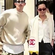 CHANEL 桃紅 Logo 黃邊 GD同款 喀什米爾 白色 羊絨 圍巾 披肩 AA7483