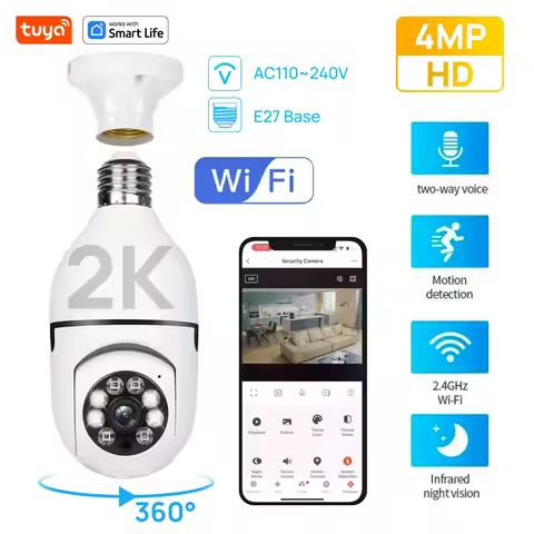 4MP Tuya Smart Home 2.4G E27 Bulb Wifi Surveillance Camera Night Security Video Surveillance Supprt 