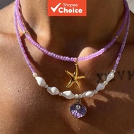 Sweater accessory necklace ins style shell alloy choker purple layered bead Rantai leher aksesori ba