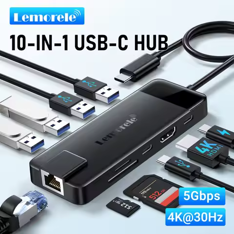 Lemorele TC93 USB C 3.0 Hub Type-C to 4K HDMI USB Hub 3.0 adapter RJ45 PD 100W Docking station for w