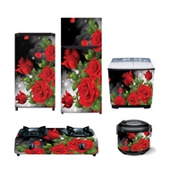 MAWAR MESIN MERAH 1-door Refrigerator Sticker Package/2-Door Refrigerator/ Stove/Washing Machine/Ricecooker Red Rose Flower Motif