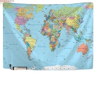 World Map Tapestry High-Definition Map Fabric Wall Hanging Decor Watercolor Map Letter Polyester Tab