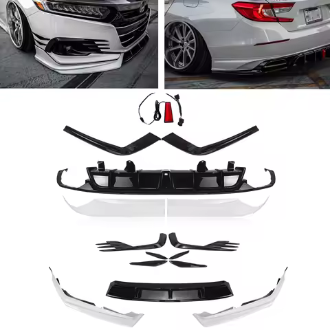 Yofer Front Bumper Spoiler + Rear Diffuser Lip + Fog Lamp Frame Splitter Air Vent Cover Trim For Hon