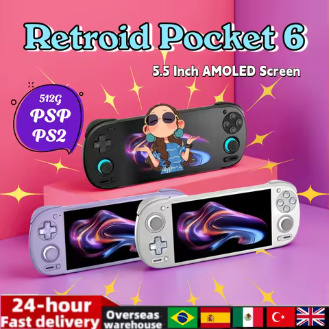 Retroid Pocket 6 RP6 Android13 Handheld Game Console 5.5 Inch 1080P AMOLED Screen Video Game Console