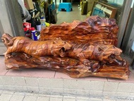 老日本 雙猛虎 老虎 木雕 精雕 大件 長104cm