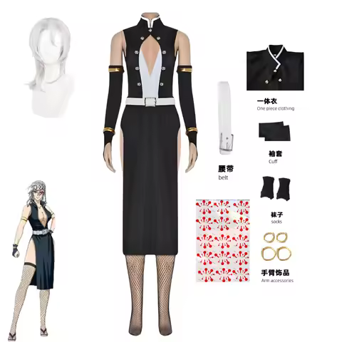 Woman Version Uzui Tengen Cosplay Costume Team Uniform Party Carnival Black Dress Anime Sticker Clot