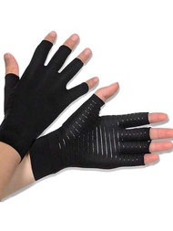 銅製壓縮手套（一對）用於治療管道疼痛，加強手套以緩解手痛、腫脹，無指尖電腦打字手套適用於風濕性關節炎、腱鞘炎女士/男士