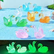 5pcs Miniature Resin Swan - Glowing Animal Figurines - Luminous Swan Ornaments - Moss Micro Landscap