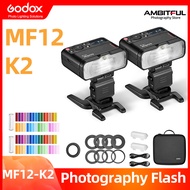 Godox MF12-K2 Macro Flash 2 Light Kit Mini Speedlite built-in Godox X System TTL Flash + Color Filter Diffuser for Macro Shots