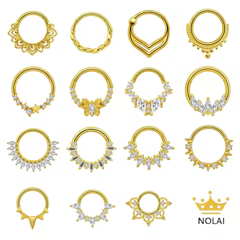 Stainless Steel Hinged Hoop Nose Rings Butterfly Fower Pattern Clicker Septum Piercing Jewelry