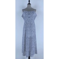 Ready Stock IEF Brand Blue Floral Spaghetti Strap Dress Women Summer High Slit Sundress Casual Beach