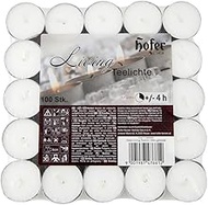 Hofer Tealight Candles White Unscented - 100 Pieces - Tea Light Drip Wax Candles - 4 Hour Burn Time 
