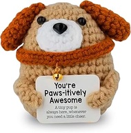 Positive Gifts, Hand Crocheted Cuddly Toy Dog with Card "You're Paws-itively Awesome", Soft Anti Str