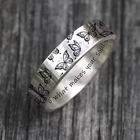 Vintage Do What Makes Your Soul Shine Letter Women's Rings Women's Butterfly Ring Fashion Simple Sil