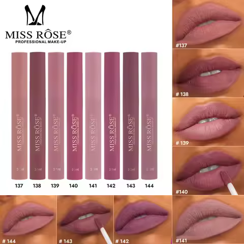 MISS ROSE 8 Colors Velvet Liquid Lipstick Moisturizing Non-Stick round Tube Lip Gloss Daily Makeup L