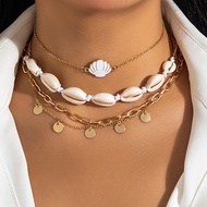 Bohemian Multi berlapis logam rantaian kalung pendek fesyen asli Shell yg mencekik kalung perhiasan pantai musim panas wanita