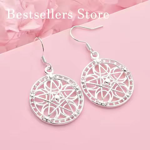 Elegant 925 Sterling Silver Delicate Six-Pointed Star Hollow Earrings for Women, Fashionable Party G