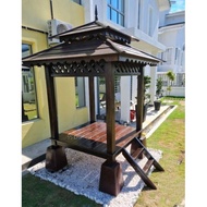 Gazebo 4x4 Cengal Wood Pondok Kayu Handmade Outdoor Garden Yard Seat Staircase Taman Bunga Pagar Tan