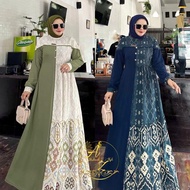 gamis dress ramona motif batik printing digital formal cantik keren mewah pesta kondangan seragam pr