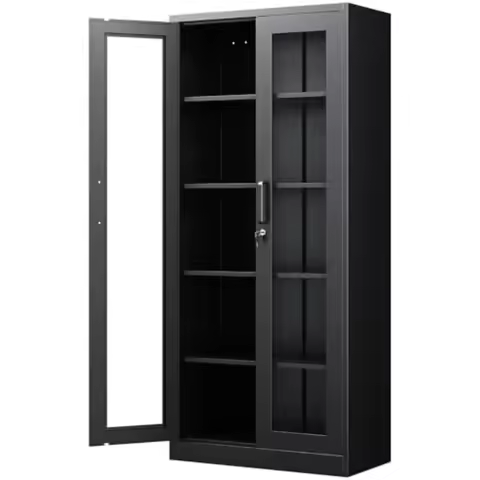 Display Cabinet with Glass Doors, 71 Inches Metal Display Case with 4 Adjustable Shelves, Curio Stor