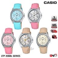 Casio LTP-2088L Multi Hands Fluted Bezel Quartz Analog Leather Band Women's Watch Jam Tangan Perempu