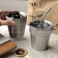 Iced American Coffee Cup, Metal Portable Cup, Cold Drink Cup, Straw Water Cup