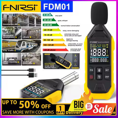 FNIRSI FDM01 Decibel Meter Sound Level Meter LCD Screen, Portable SPL Tester with A/C Weighted, Rang