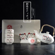 萬島閣創意日本貓咪日式陶瓷茶具套裝家用餐廳單茶壺茶杯托盤